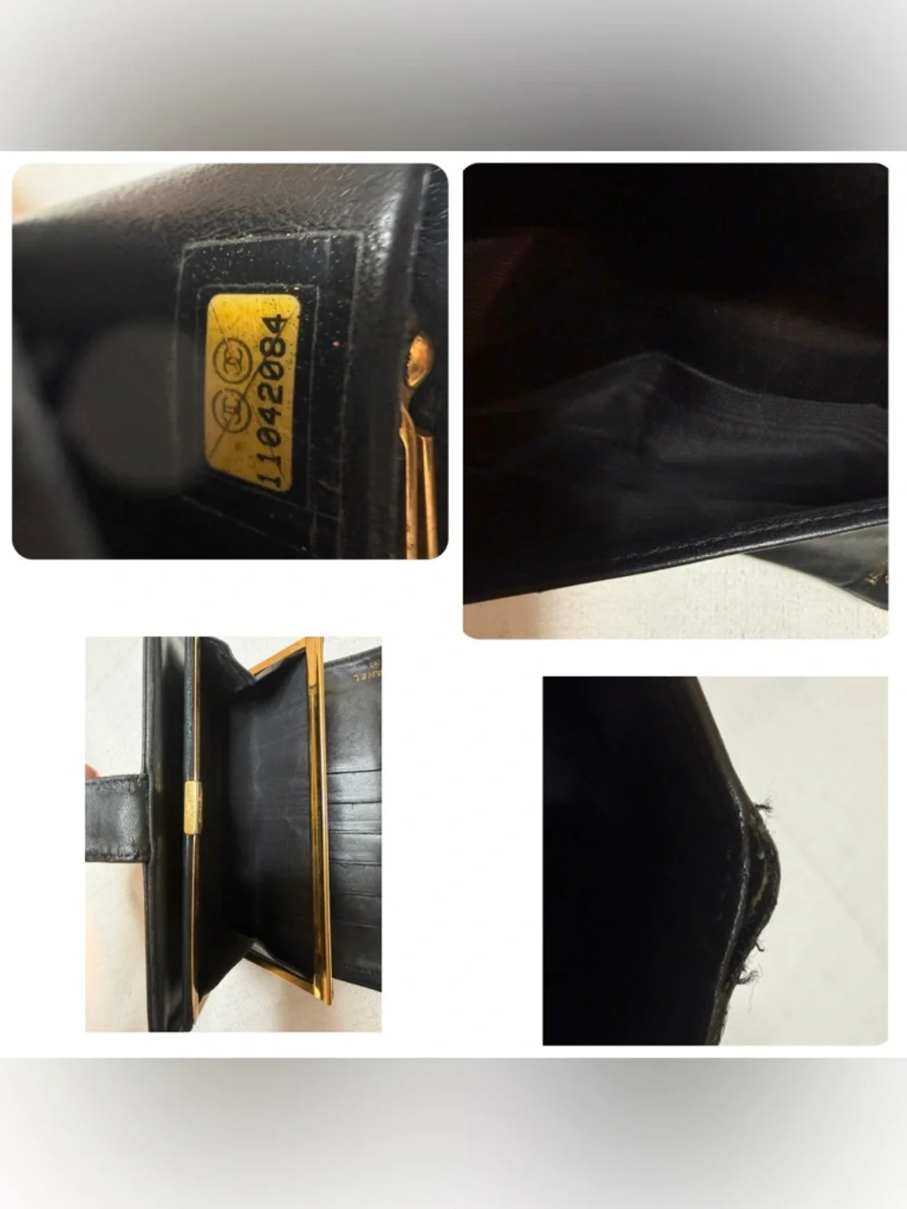 Chanel Vintage Black Caviar Leather CC Logo Long Wallet Clutch Gold tone